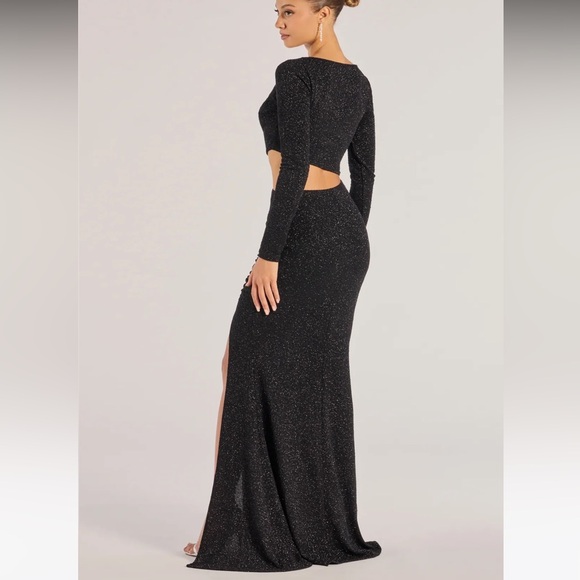NWT Long Sleeve Glitter Cutout Mermaid Dress Black - Picture 2 of 4